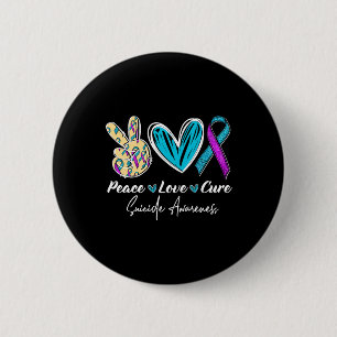 Macaron Rond 5 Cm Peace Love Cure Suicide Prévention Coeur