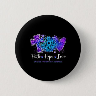 Macaron Rond 5 Cm Peace Love Cure Teal and Purple Sunflower Suicide