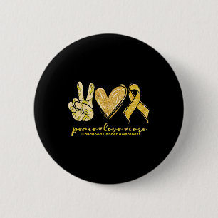 Macaron Rond 5 Cm Peace Love Cure Yellow Ribbon Cancer de l'enfance 