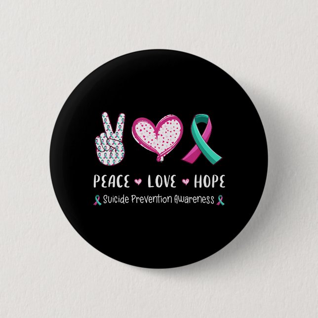 Macaron Rond 5 Cm Peace Love espère la prévention du suicide hommes (Devant)