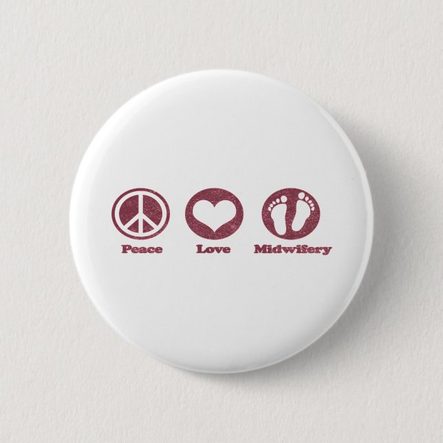 Macaron Rond 5 Cm Peace Love et Midwifery (Devant)