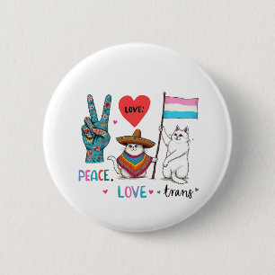 Macaron Rond 5 Cm Peace Love et Trans LGBTQ Transgenre