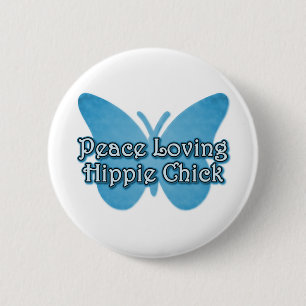 Macaron Rond 5 Cm Peace Love Hippie Chick