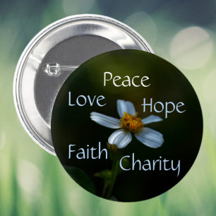 Macaron Rond 5 Cm Peace Love Hope Faith Charity Daisy Floral