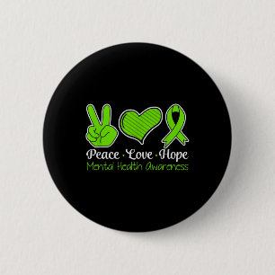 Macaron Rond 5 Cm Peace Love Hope Mental Health Awareness Green Ribb