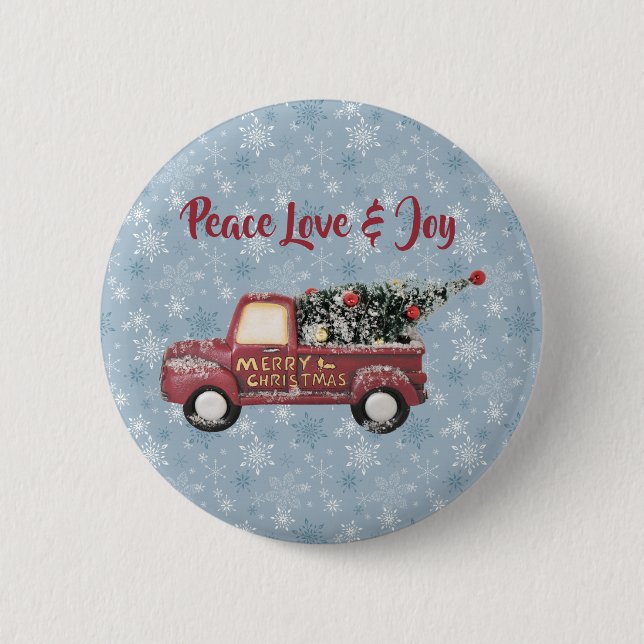 Macaron Rond 5 Cm Peace Love & Joy Toy Camion Joyeux Noël (Devant)