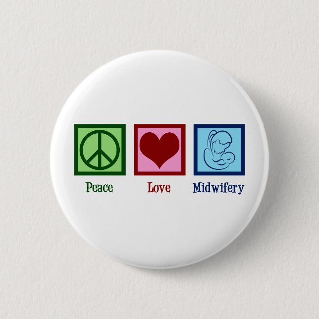 Macaron Rond 5 Cm Peace Love Midwifery mignonne sage-femme (Devant)