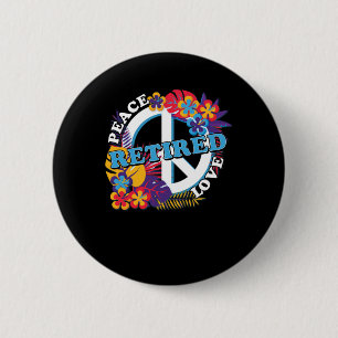 Macaron Rond 5 Cm Peace Love Retraite Grand-père Hippie Cadeau