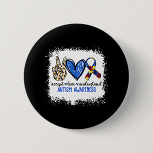 Macaron Rond 5 Cm Peace Love Ribbon Sensibilisation sur l'autisme Ac