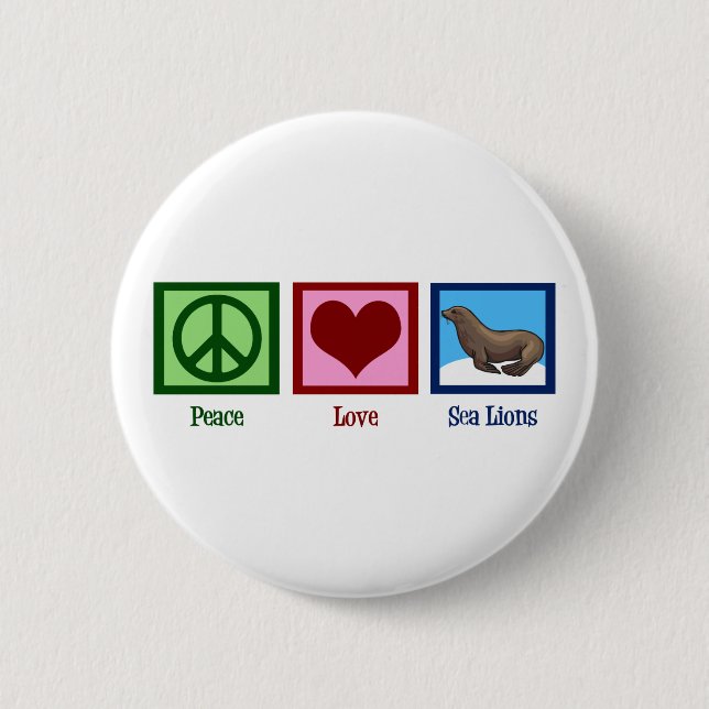 Macaron Rond 5 Cm Peace Love Sea Lions (Devant)