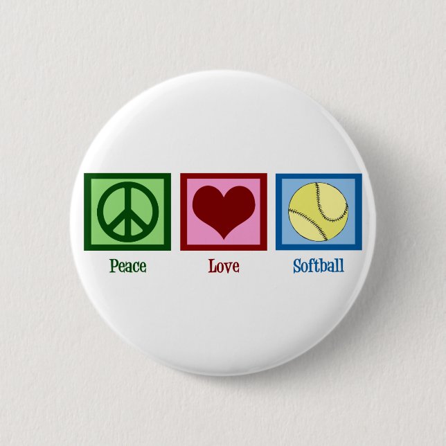 Macaron Rond 5 Cm Peace Love Softball (Devant)