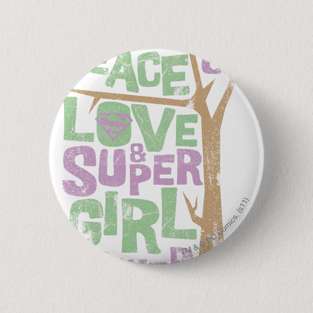 Macaron Rond 5 Cm Peace Love & Supergirl Power (Devant)