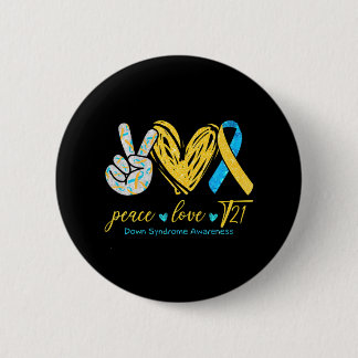 Macaron Rond 5 Cm Peace Love T21 Blue Yellow Ribbon Down Syndrome