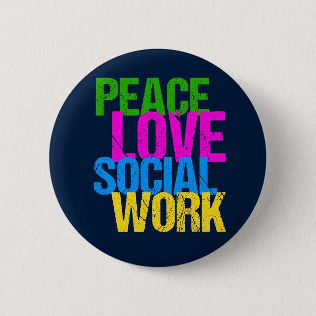 Macaron Rond 5 Cm Peace Love Travail social (Devant)