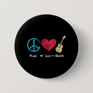 Macaron Rond 5 Cm Peace Love Ukulele Musique hawaïenne Ukelele Uke
