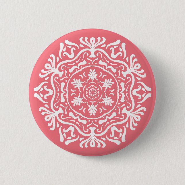 Macaron Rond 5 Cm Peach Mandala (Devant)