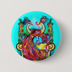 Macaron Rond 5 Cm PEACOCKS IN LOVE  MONOGRAM red blue turquase green