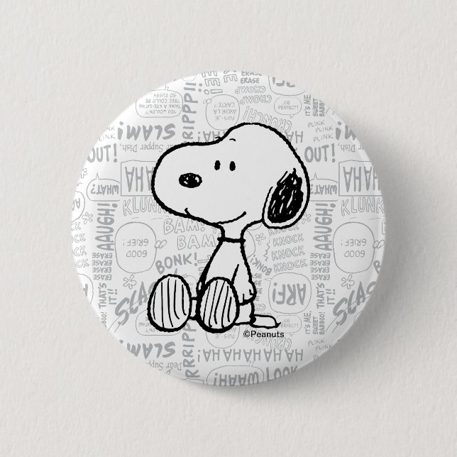 Macaron Rond 5 Cm PEANUTS | Snoopy on Black White Comics (Devant)