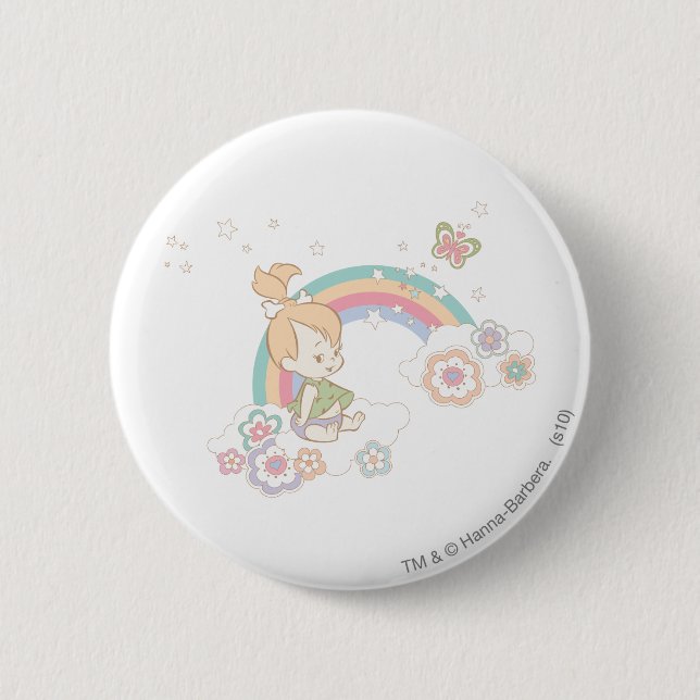 Macaron Rond 5 Cm PEBBLES™ Arc-en-ciel et nuages de fleurs (Devant)