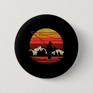 Macaron Rond 5 Cm Pêche à la mouche Coucher de soleil Rétro Truite P