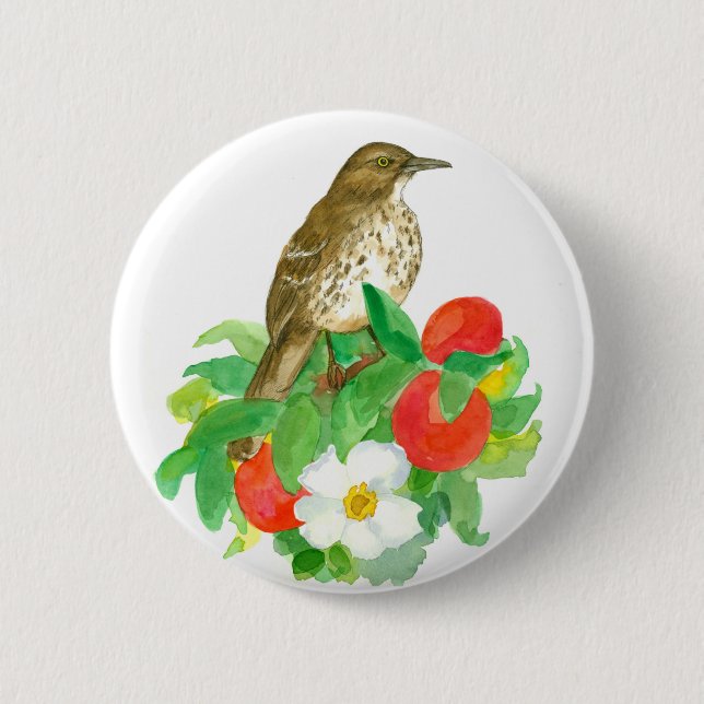 Macaron Rond 5 Cm Pêche Arbre Fruit Cherokee Fleurs Roses (Devant)