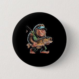 Macaron Rond 5 Cm Pêche au poisson-chat Bigfoot Sasquatch Pêche aux 