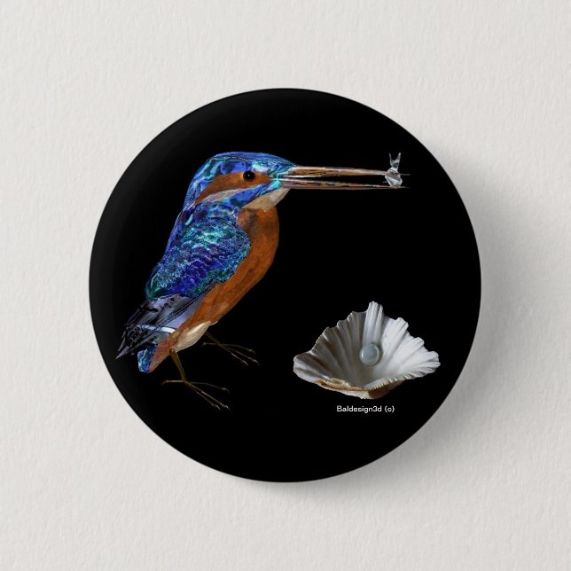 Macaron Rond 5 Cm PÊCHE, Bleu électrique, Noir (Devant)