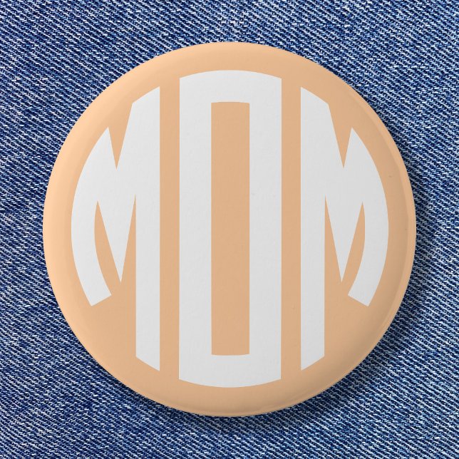 Macaron Rond 5 Cm Pêche et cercle blanc Monogramme MOM (Peach and White Circle Monogram MOM Button)