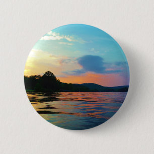 Macaron Rond 5 Cm Pêche et coucher de soleil sur le lac de montagne