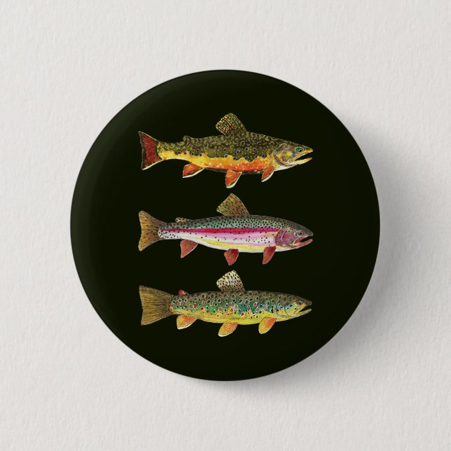 Macaron Rond 5 Cm Pêche sportive de la truite de Brook (Devant)