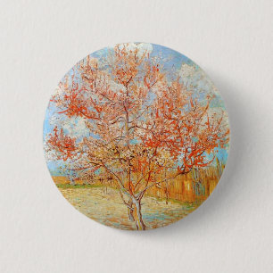 Macaron Rond 5 Cm Pêcher rose de Van Gogh dans le bouton de fleur