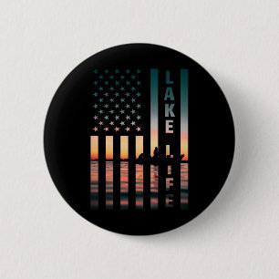 Macaron Rond 5 Cm Pêcheur de la vie au lac Coucher de soleil Drapeau
