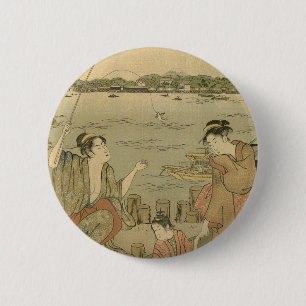 Macaron Rond 5 Cm Pêcheurs Japonais
