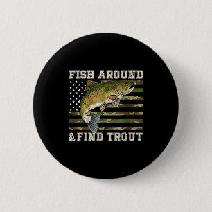 Macaron Rond 5 Cm Pêchez Autour Et Trouvez La Truite Drapeau América