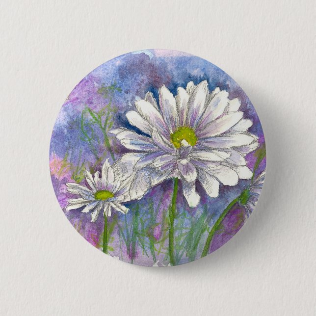 Macaron Rond 5 Cm Peinture à l'aquarelle blanche (Devant)