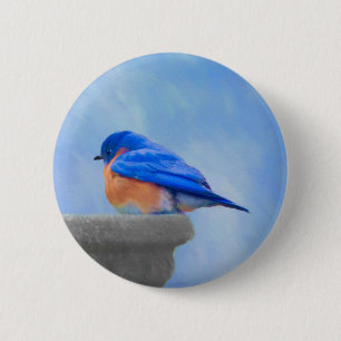 Macaron Rond 5 Cm Peinture Bluebird - Art original pour oiseaux
