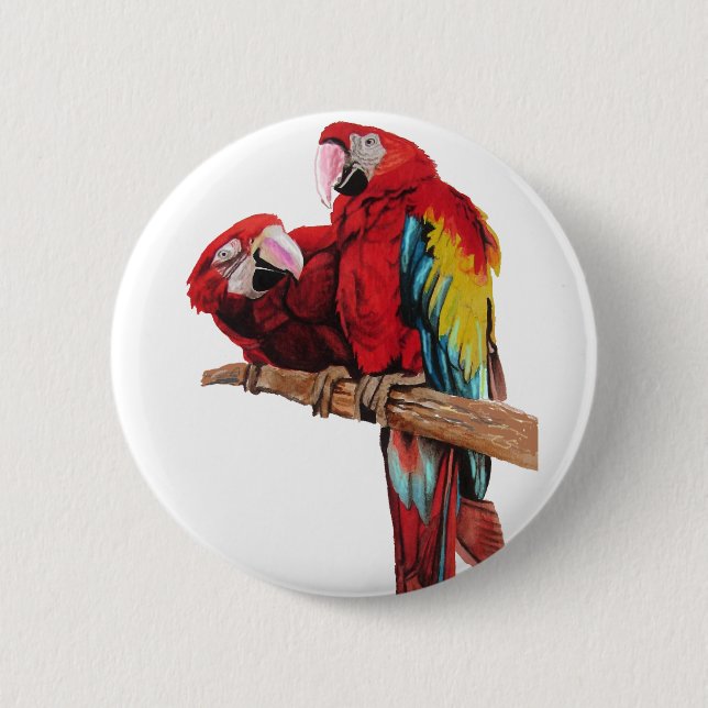 Macaron Rond 5 Cm Peinture couleur rouge Macaw Aquarelle (Devant)