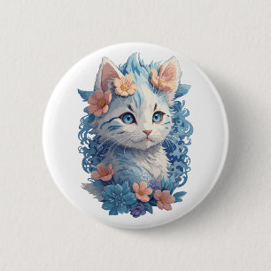 Macaron Rond 5 Cm Peinture d'aquarelle de chat mignonne avec éclabou