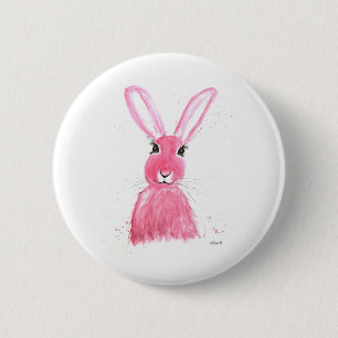 Macaron Rond 5 Cm Peinture d'aquarelle de lièvre rose
