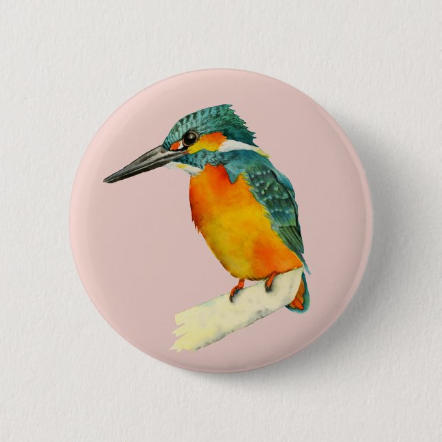 Macaron Rond 5 Cm Peinture d'aquarelle d'oiseau de martin-pêcheur (Devant)