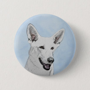 Macaron Rond 5 Cm Peinture de berger blanc - jolie art original de c