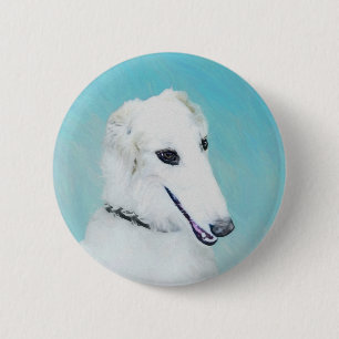 Macaron Rond 5 Cm Peinture de Borzoi (Blanc) - Joli Chien d'origine