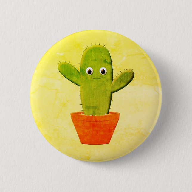 Macaron Rond 5 Cm Peinture de cactus en caricature (Devant)