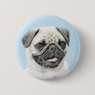 Macaron Rond 5 Cm Peinture de carlin - Joli art original de chien