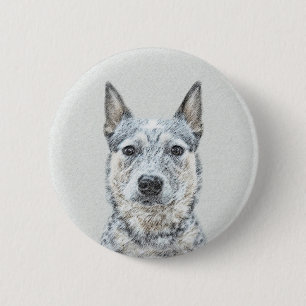 Macaron Rond 5 Cm Peinture de chien de bétail australien - Beau art 