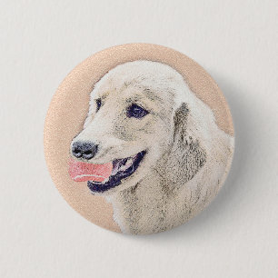 Macaron Rond 5 Cm Peinture de Chien Retriever doré avec Balle de Ten