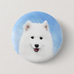 Macaron Rond 5 Cm Peinture de chiot Samoyède - Art original de chien