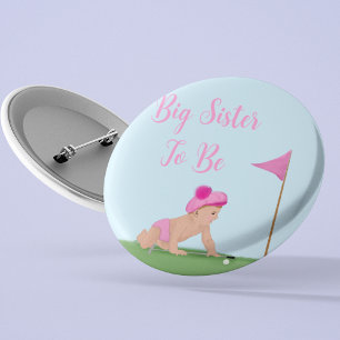 Macaron Rond 5 Cm Peinture De Golf Baby Girl Sweet Caddy Big Sister