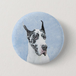 Macaron Rond 5 Cm Peinture de Great Dane (Arlequin) - Art original d