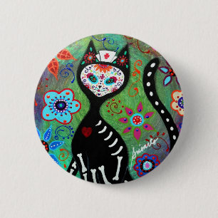 MACARON ROND 5 CM PEINTURE DE L'EL GATO CAT DIA DE LOS MUERTOS NURSE